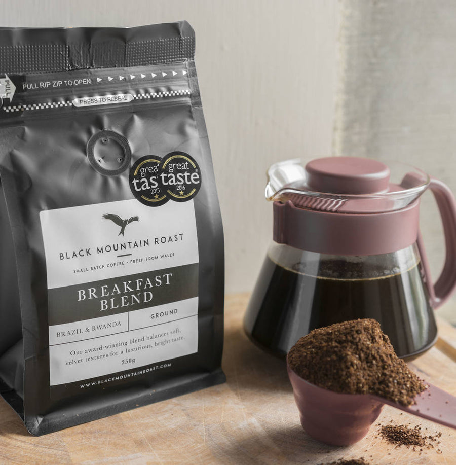 Black Mountain Roast Breakfast Blend – Brazilian and Rwandan Ground Coffee - Secrets of Wales - A Welsh Secret - Black Mountain Roast - 