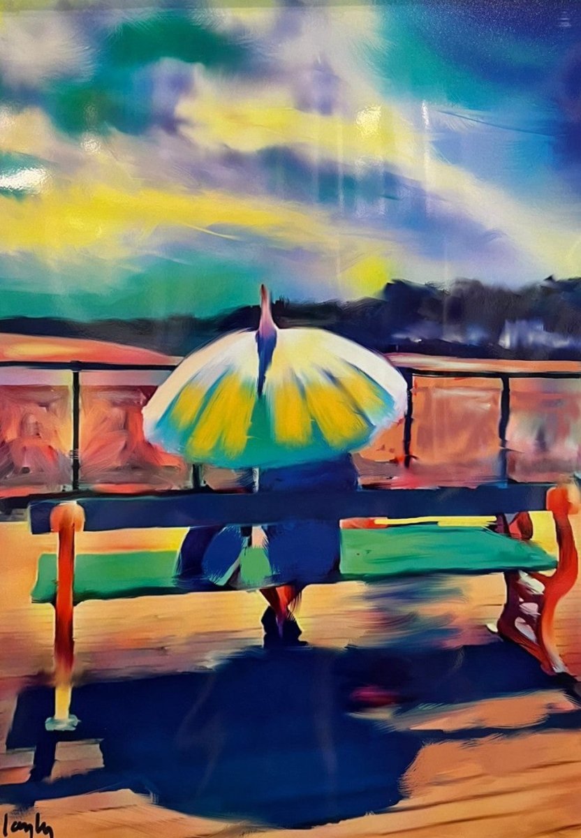 Penarth Pier Umbrella - A3 Mounted - A Welsh Secret - Christopher Langley - A4 Mounted - 