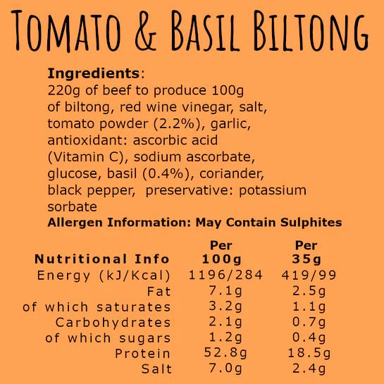 Tomato & Basil Biltong – Savoury Mediterranean Flavour, High Protein Snack - A Welsh Secret - From Our Farm - From Our Farm - 