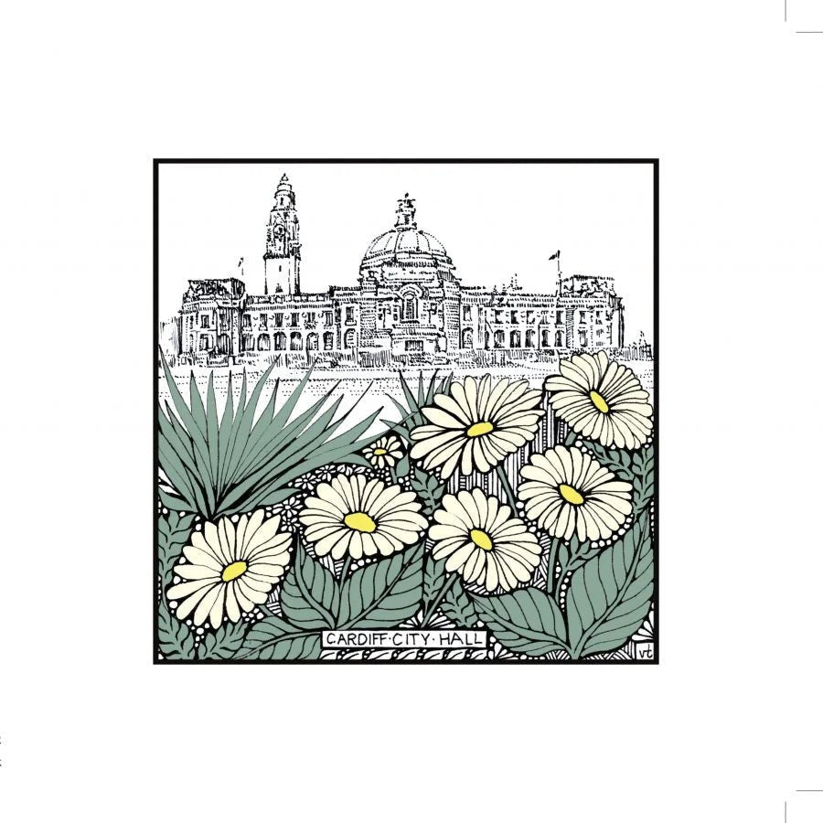 Cardiff City Hall - Daisies - A Welsh Secret - Alffabet - Post Cards - -